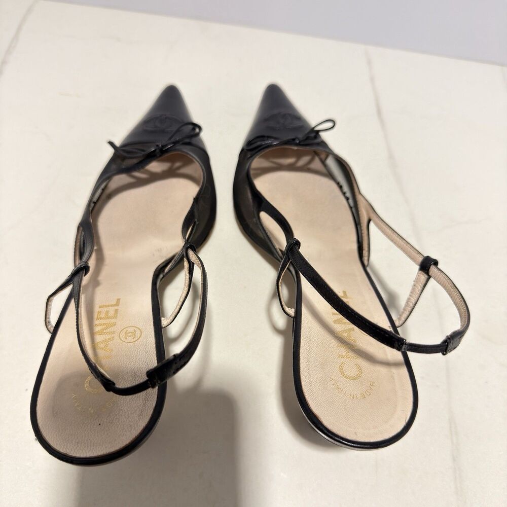 CHANEL BLACK MESH CC BOW SLINGBACK HEELS (IT 40) - Picture 9 of 16